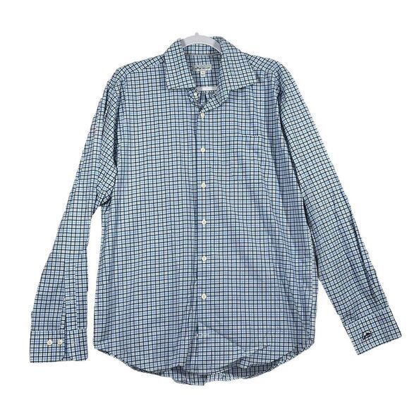 Peter Millar Shirt Mens Large‎ L Blue Plaid Long Sleeve Button Up Cotton Spandex - Picture 1 of 6